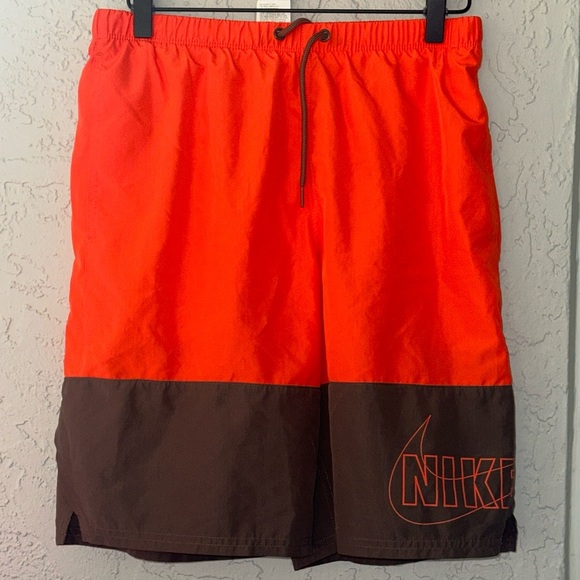 Nike Two-Tone Bright Orange and Brown Swim Trunks - Picture 1 of 8